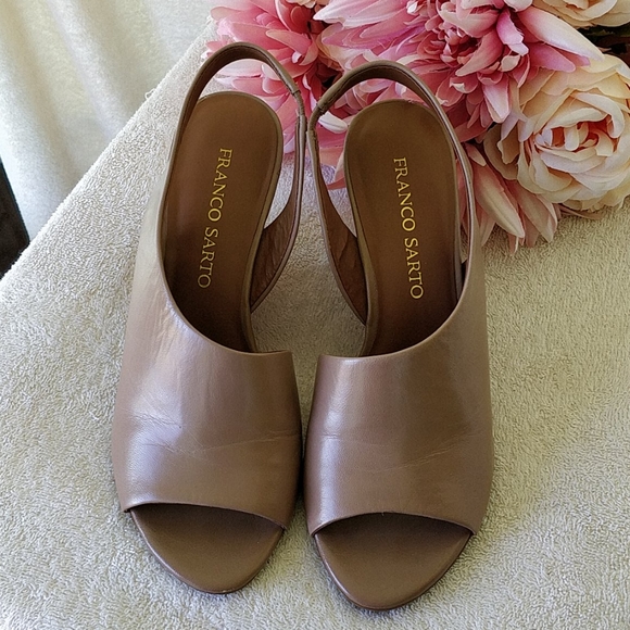 Franco Sarto Shoes - Franco Sarto Nude Leather Wedge Sandals